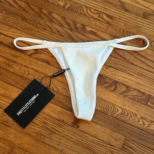 NEW WITH TAGS - Pretty Little Thing White Ribbed Tanga Bikini Bottom - SIZE 0